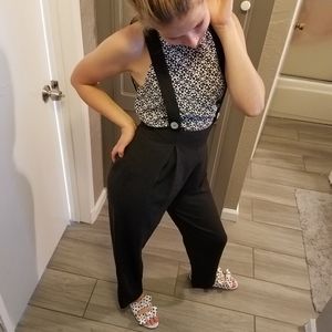 Vintage suspender high waisted black overall pants
